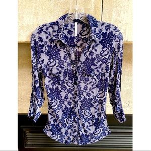 Navy blue lace print shirt